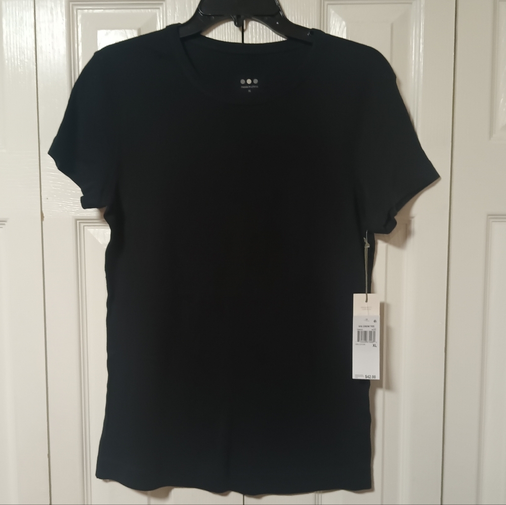 Three Dots Black Cotton Short Sleeve Crew Neck Tee - Picture 3 of 5